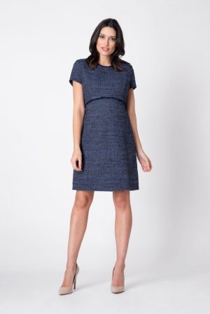 Seraphine Kiara A Line tweed kjole til gravide, blåvævet - Seraphine - Dress - Buump